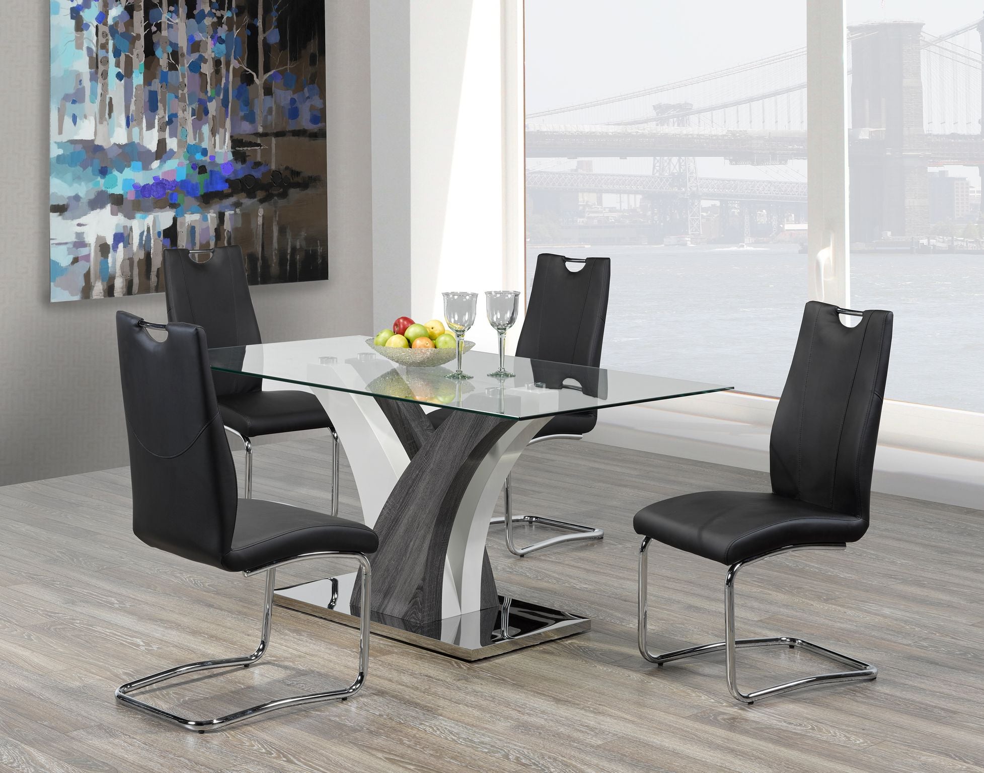 Jerome Dining Table with 4 Black Chairs F-790-5-BK