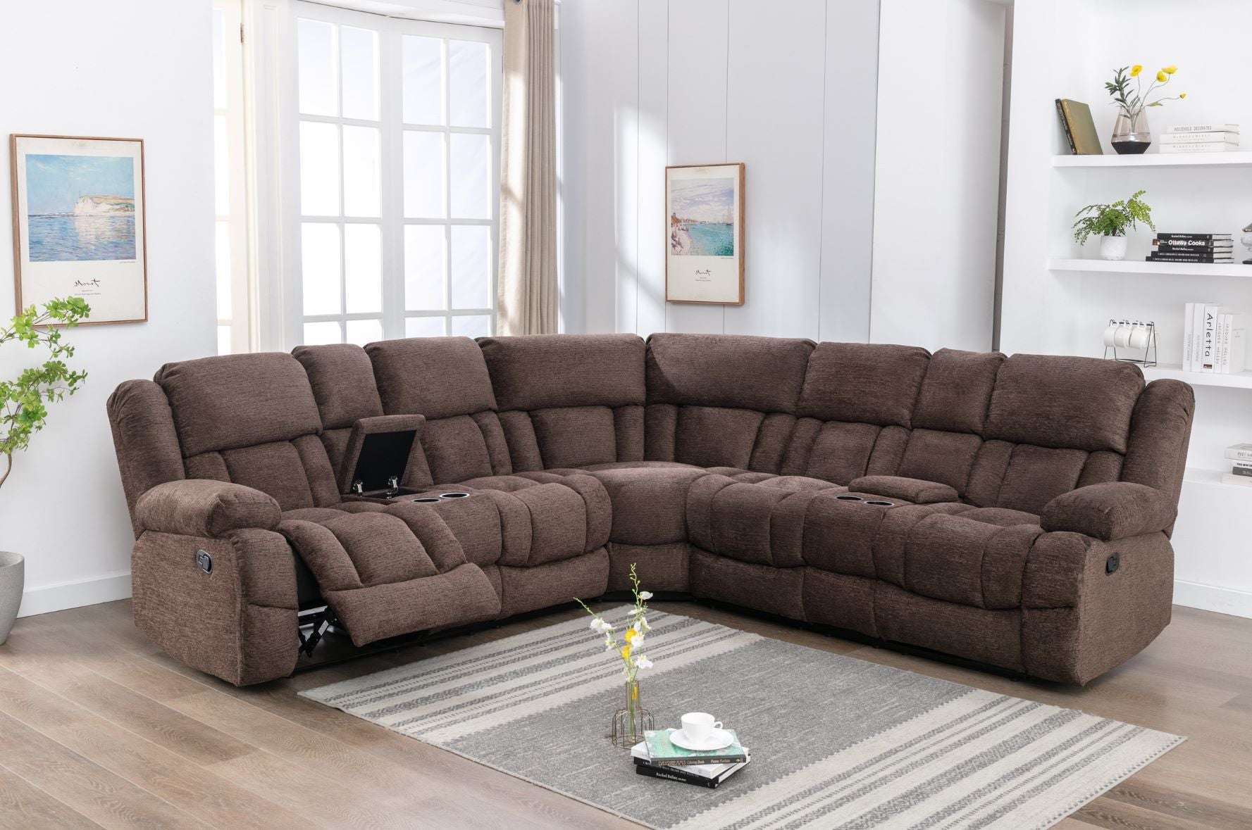 Presley Brown Fabric Recliner Sectional Sofa 99928BRW