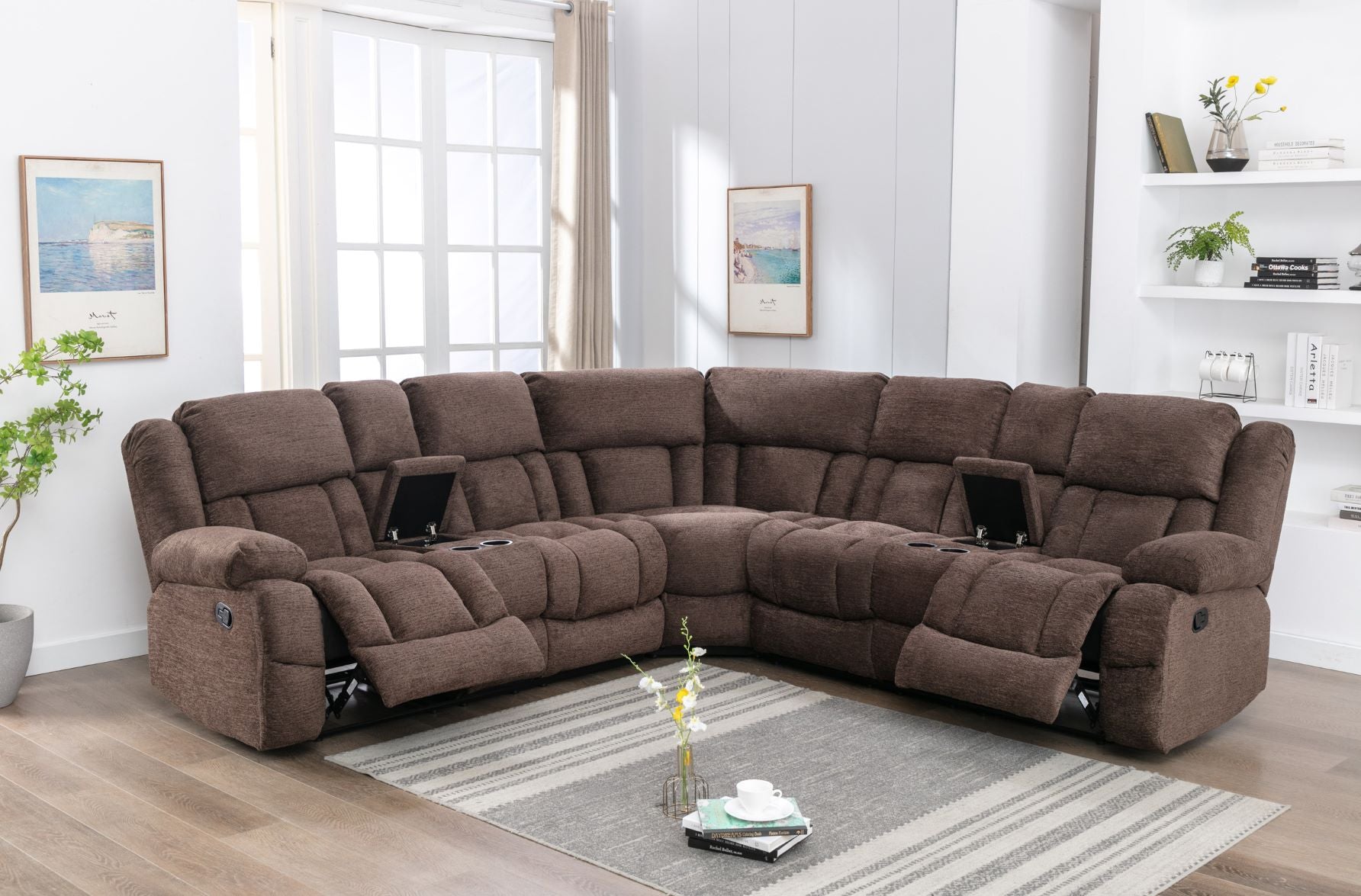 Presley Brown Fabric Recliner Sectional Sofa 99928BRW