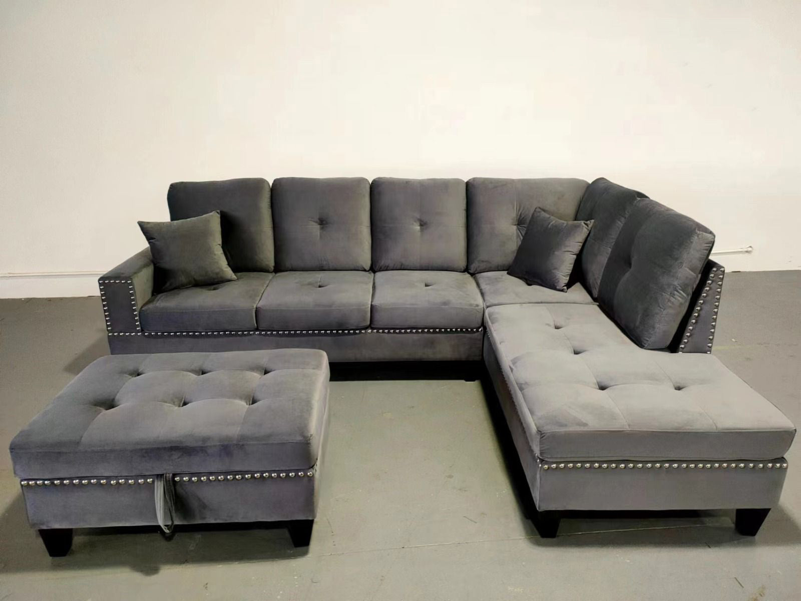 Sectional Sofa with Ottoman Grey Velvet 2208R